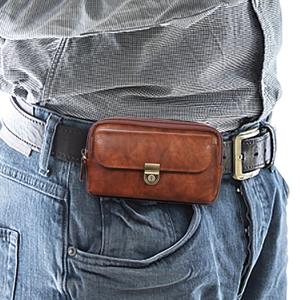 Bolsa de Cintura em Couro Universal para Celular Masculina