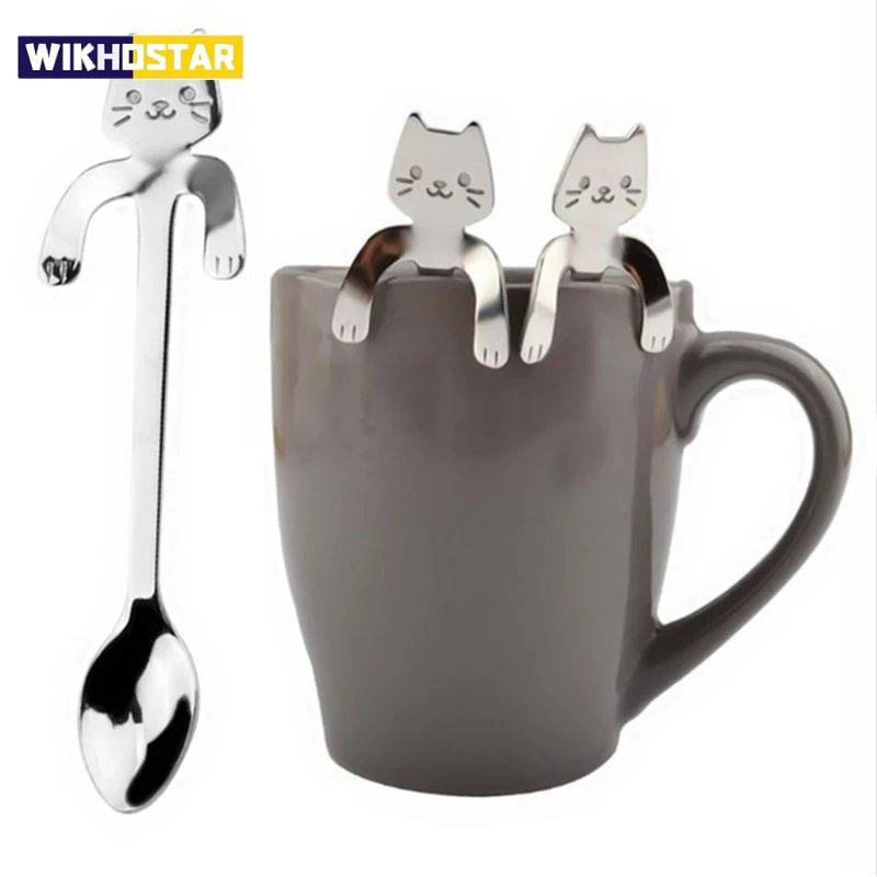 Colher de Café de Aço Inoxidável em Forma de Gato