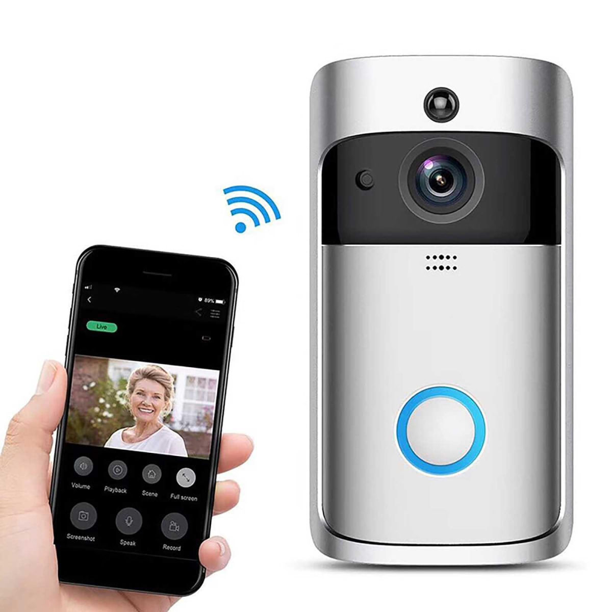 Campainha de Vídeo Sem Fio com Câmera e WiFi 720P Tamanho Único / prata
