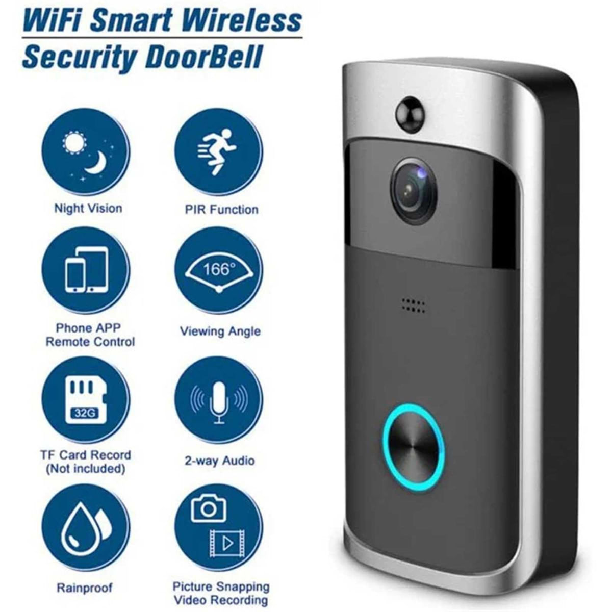 Campainha de Vídeo Sem Fio com Câmera e WiFi 720P Tamanho Único / prata