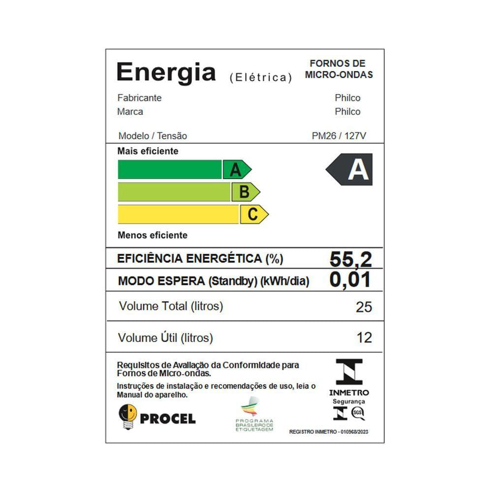 Micro-ondas 25L Philco 1100W PM26 220V