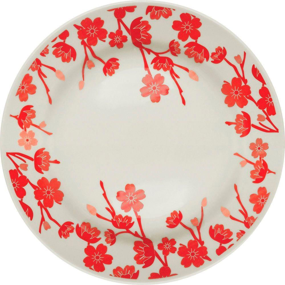 Kit 8 Pratos Rasos Donna Jardim Oriental Oxford Cerâmica 24cm
