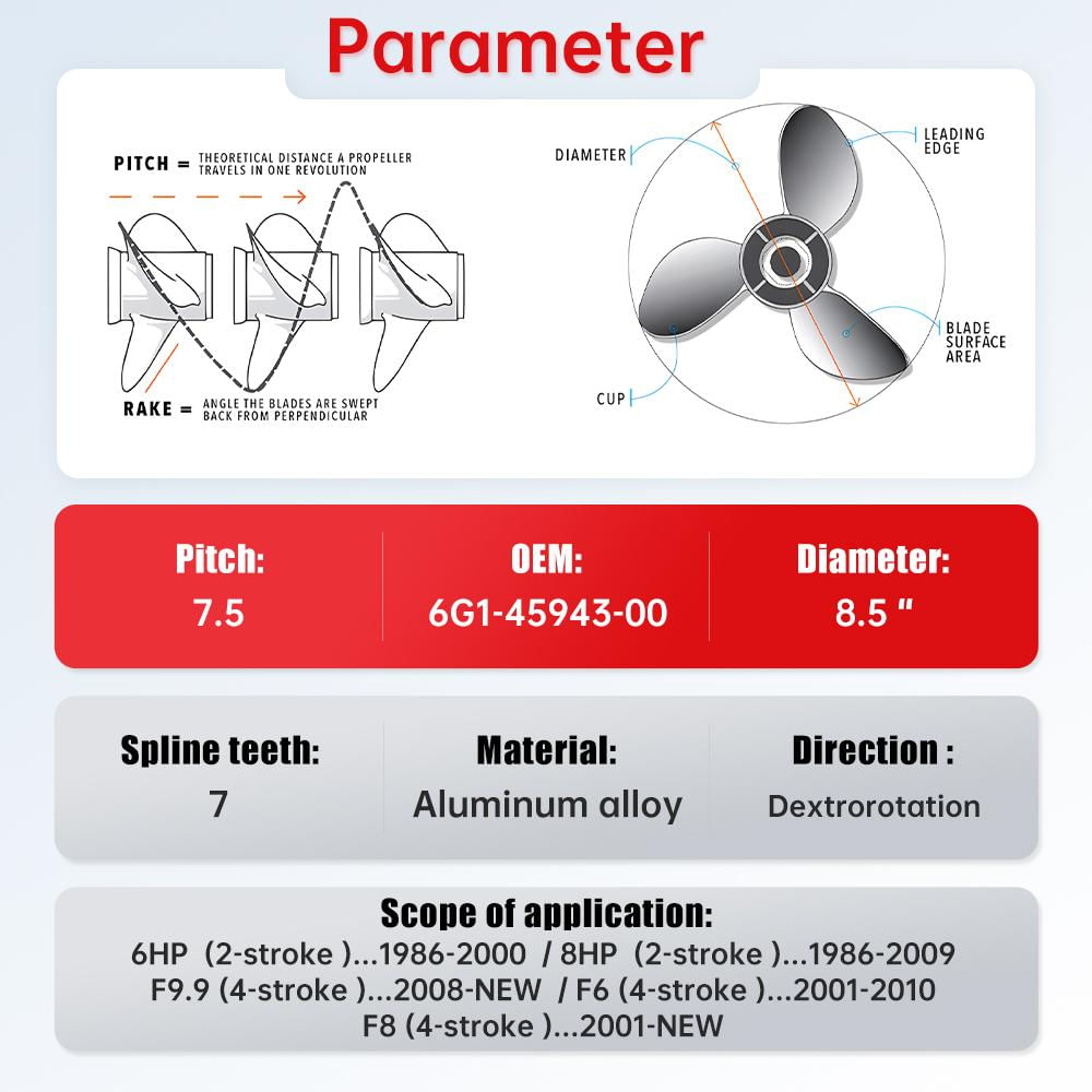 Parafuso de hélice de alumínio para motores de barco Yamaha 6 8 9.9 HP