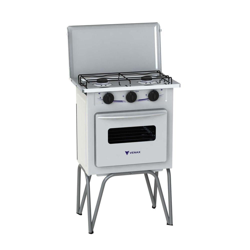 Fogão 2 Bocas Gemini Com Tampa De Metal Branco Gás Glp Venax