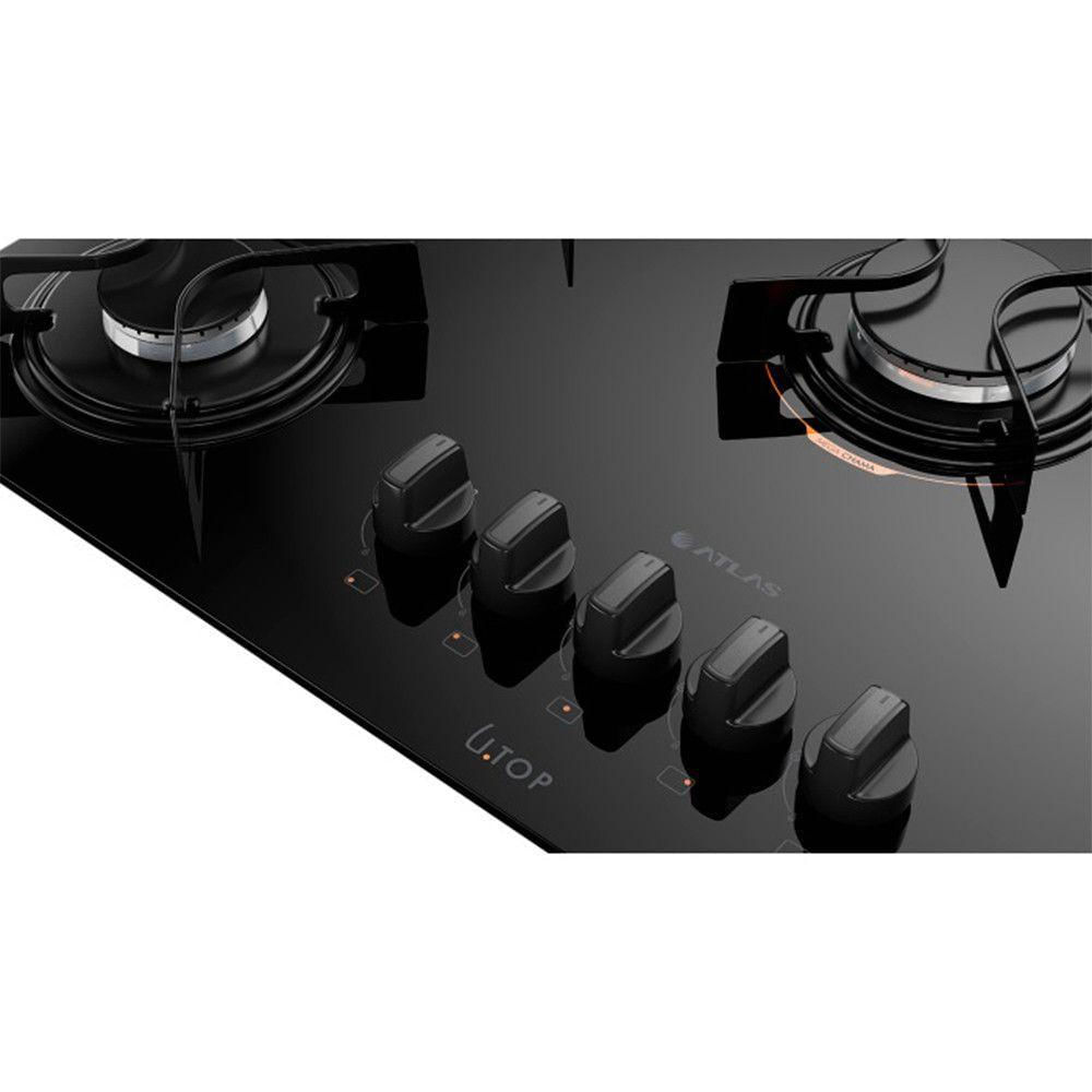 Cooktop 5B Preto Com Mesa De Vidro Atlas U Top Preto Bivolt