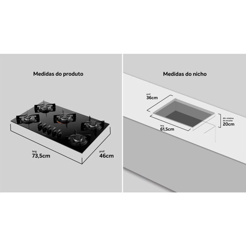 Cooktop 5B Preto Com Mesa De Vidro Atlas U Top Preto Bivolt