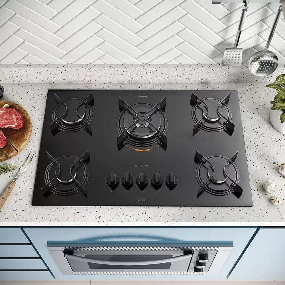 Cooktop 5B U Top Com Mesa De Vidro Atlas Preto Bivolt