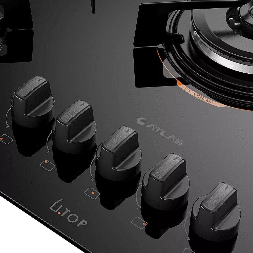 Cooktop 5B U Top Com Mesa De Vidro Atlas Preto Bivolt