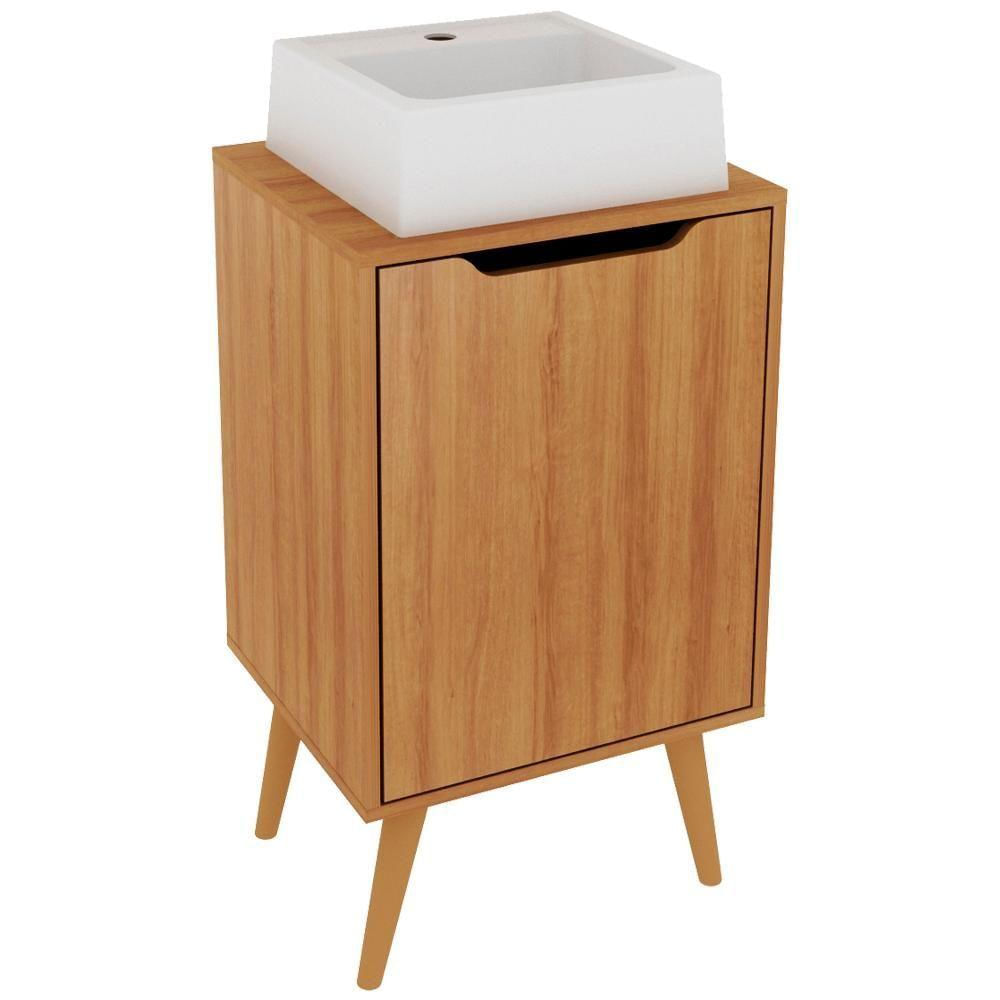 Gabinete 1 Porta Com Cuba Para Banheiro Bn3630x41 Amendoa Tecno Mobili Amendoa