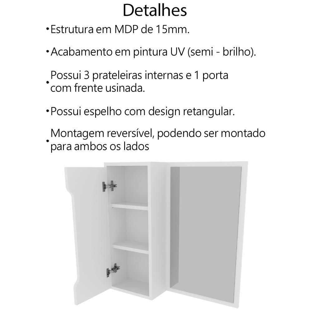 Espelheira Para Banheiro 60 Cm 1 Porta Bn3648 Branca Tecno Mobili Branca