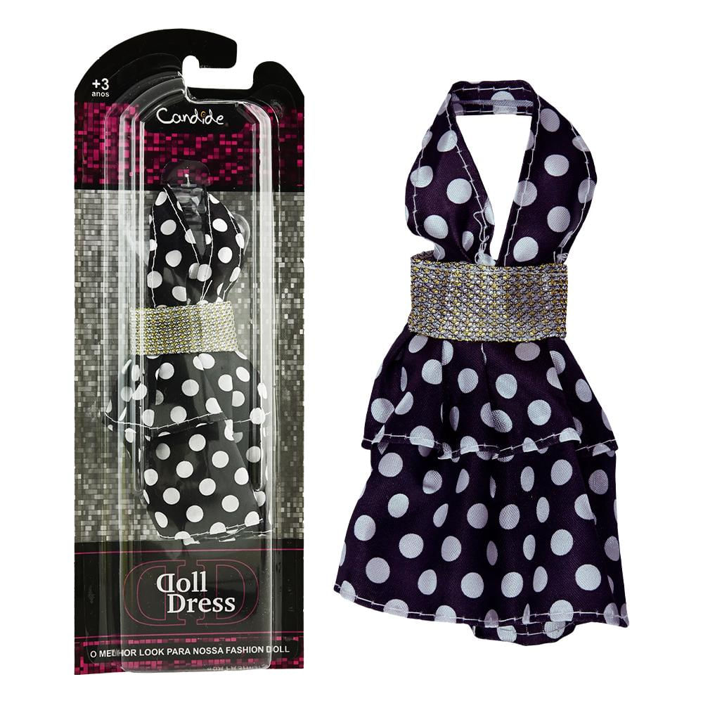 Vestido Para Boneca - Basic Doll Dress - Preta Com Bolinha