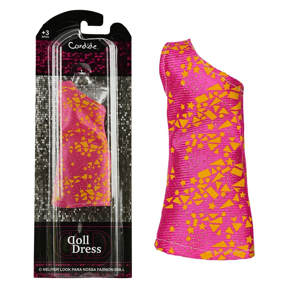 Vestido Para Boneca - Basic Doll Dress - Rosa Com Amarelo