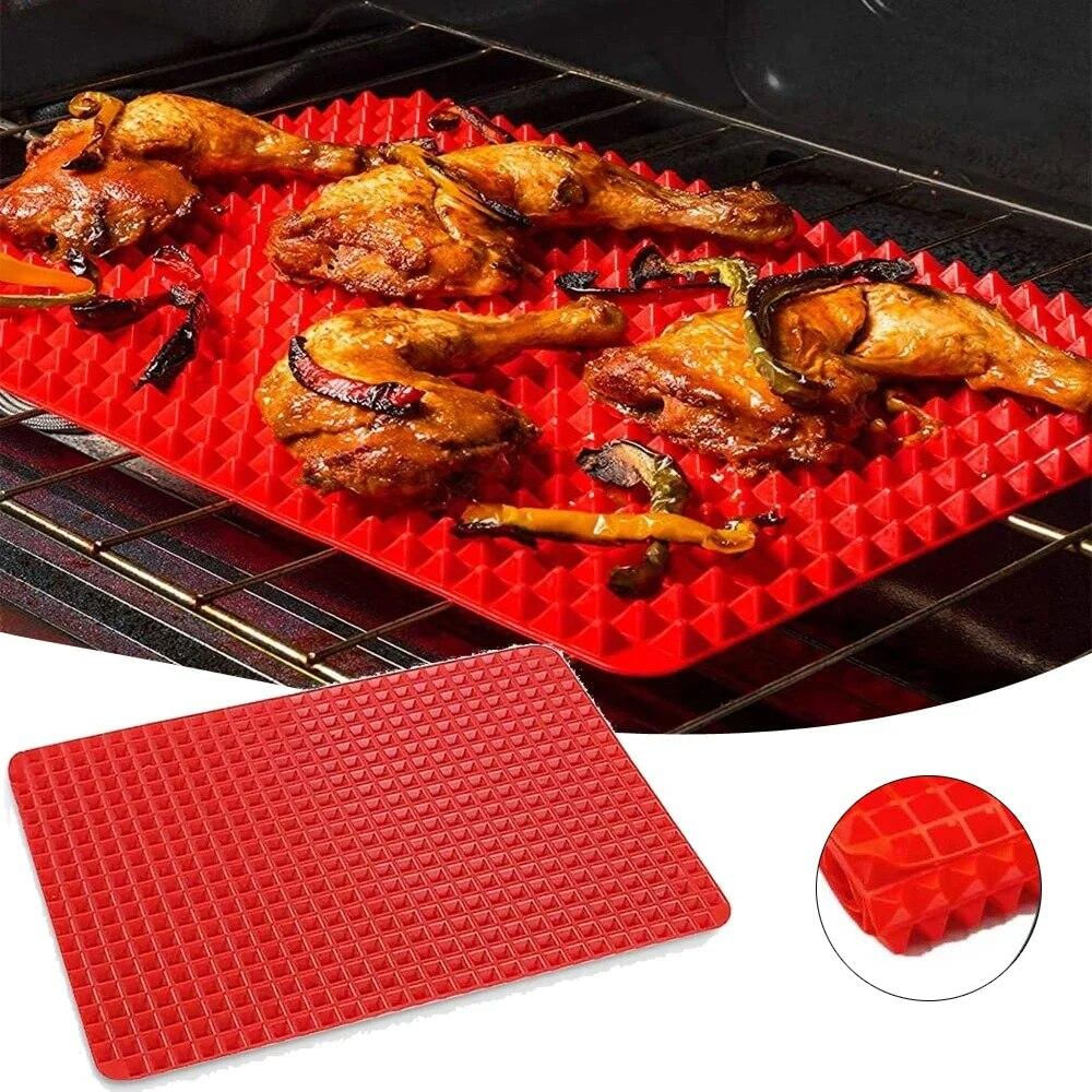 Tapete de Cozinha de Silicone Antiaderente com Grade para Assar vermelho