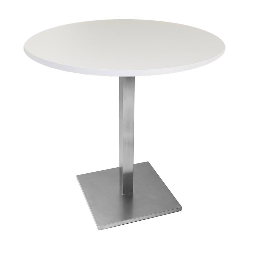 Mesa Alpha Inox 77,50 Cm (altura) Com Tampo Em Mdp Redonda 80 Cm Branco