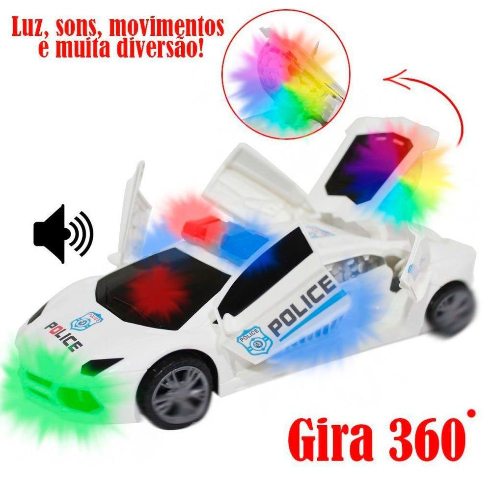 Super Carrinho Polícia Com Luzes Colorida Som E Gira 360 Graus