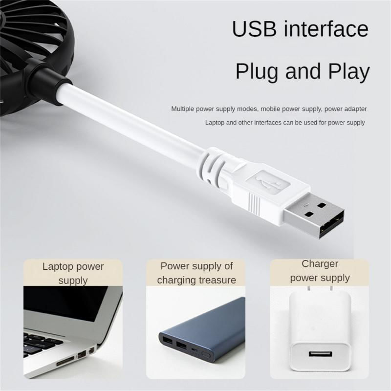 Pequeno Ventilador USB Silencioso para Mesa Portátil Recarregável branco