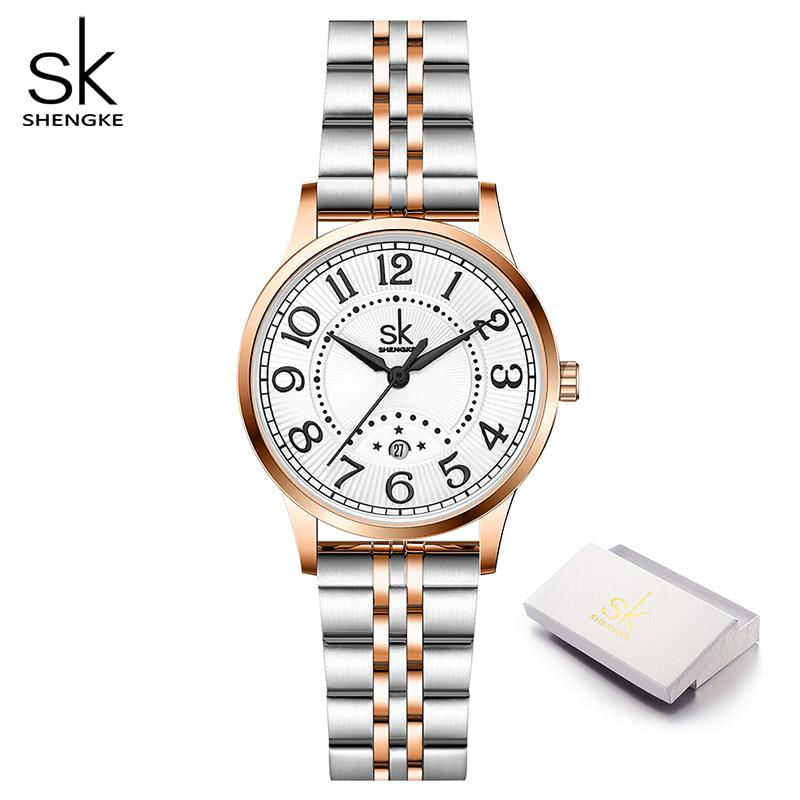 Relógio Feminino Shengke Marca Fashion Pulseira à Prova D'Água