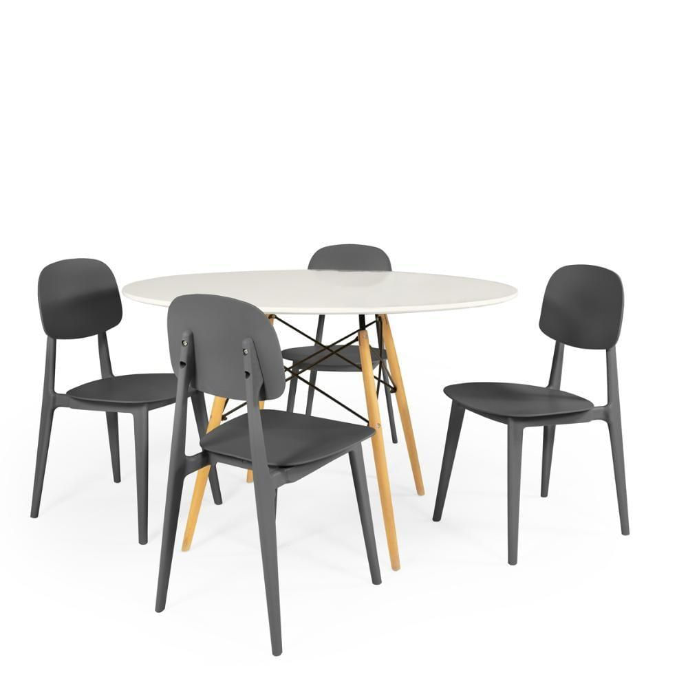 Conjunto Mesa De Jantar Redonda Eiffel Branca 120cm Com 4 Cadeiras Itália - Preto