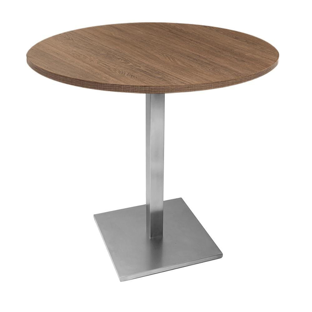 Mesa Alpha Inox 77,50 Cm (altura) Com Tampo Em Mdp Redonda 70 Cm Imbuia