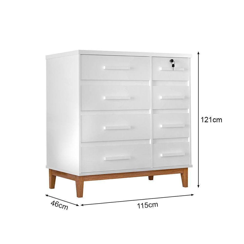 Cômoda Para Quarto 8 Gavetas Detroit Branco - Cor: Branco