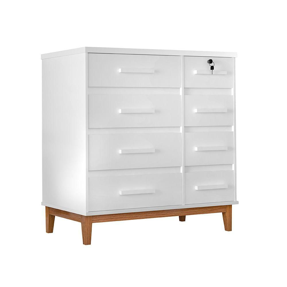 Cômoda Para Quarto 8 Gavetas Detroit Branco - Cor: Branco