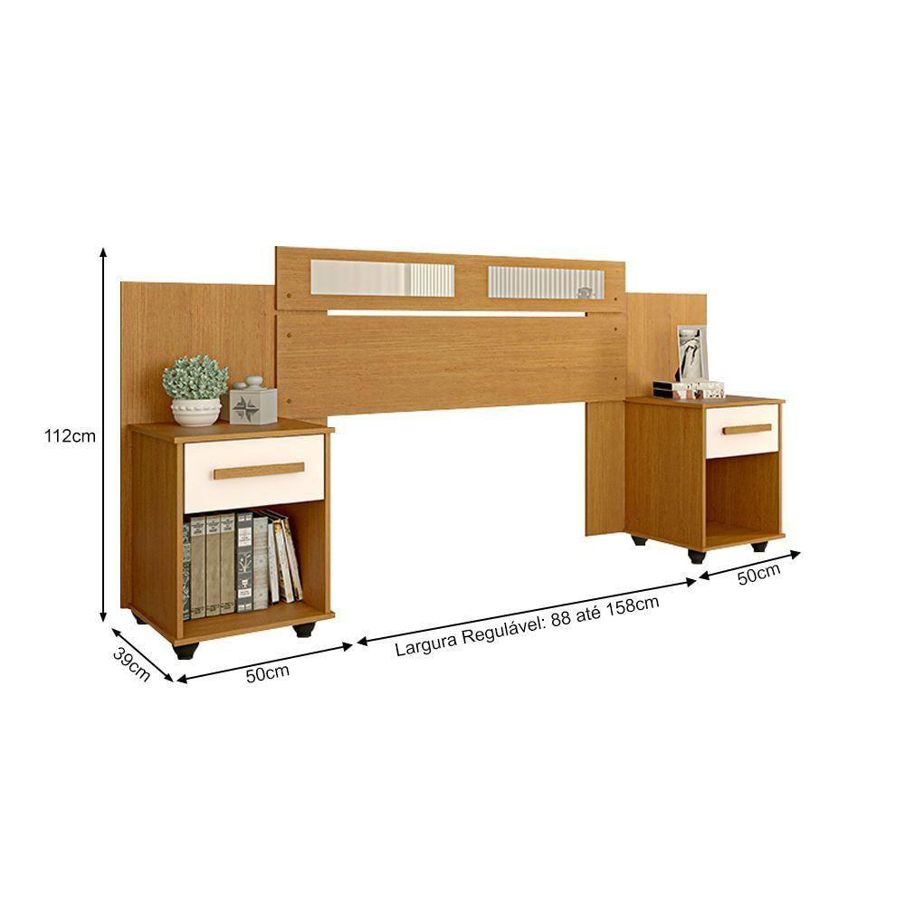 Cabeceira De Solteiro Casal Extensível Jade Com 2 Mesas De Cabeceira - Nature-off White - Cor: Bege