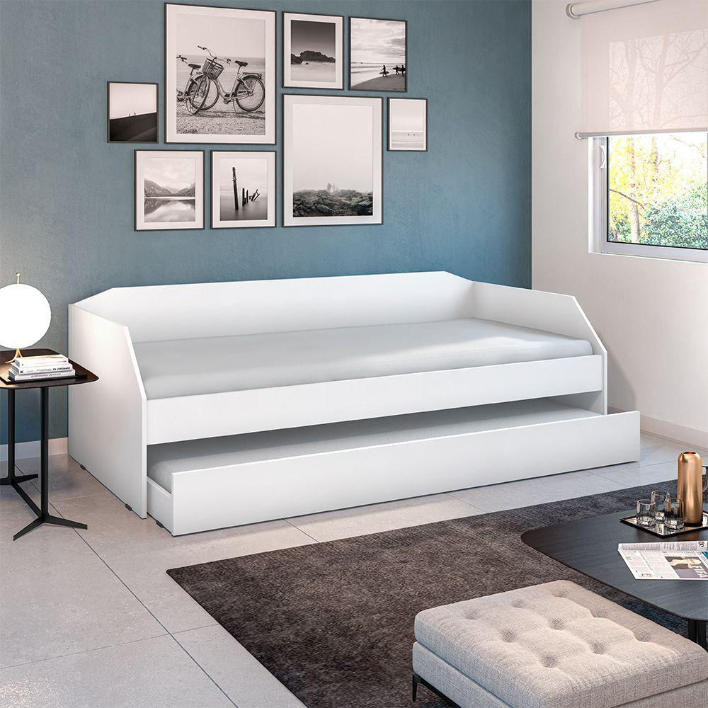 Bicama Solteiro Duo Com Cama Auxiliar Em Mdf Premium Branco - Cor: Branco