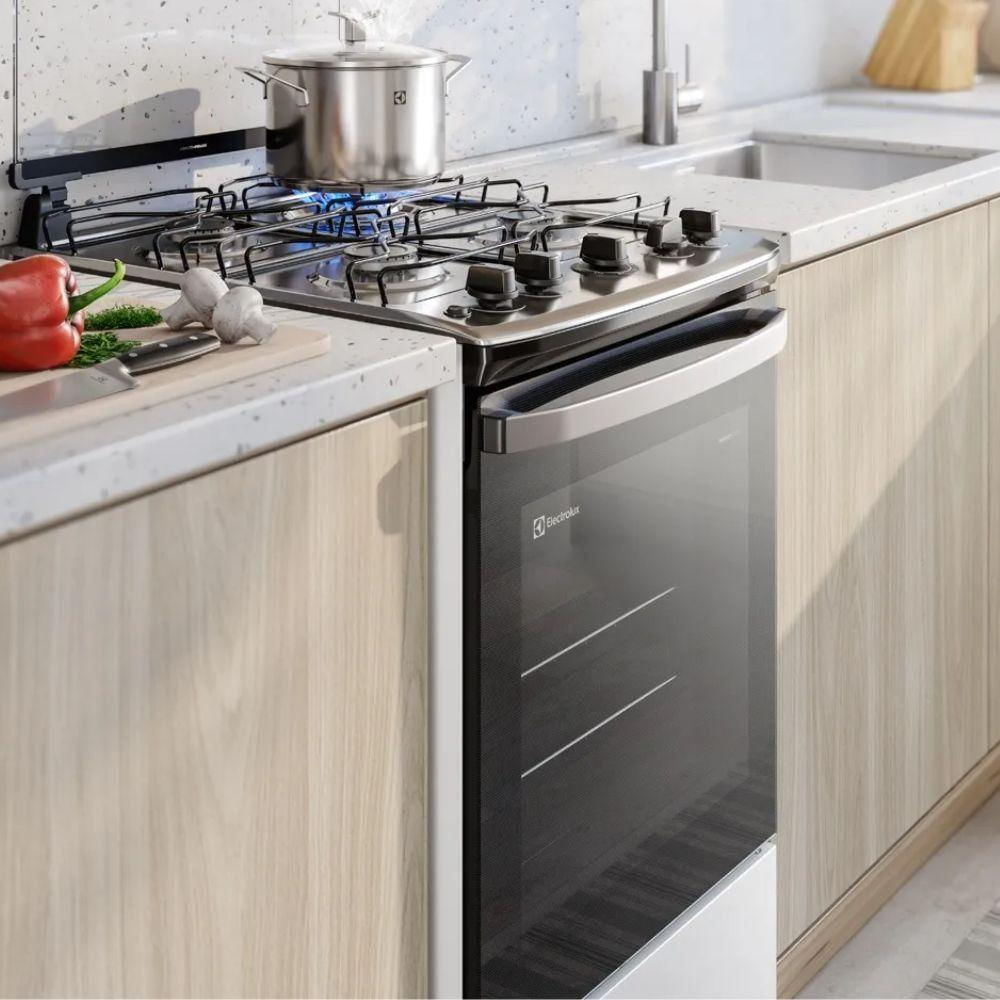 Fogão 4 Bocas De Piso Electrolux Branco Efficient Com Mesa Inox Branco Bivolt