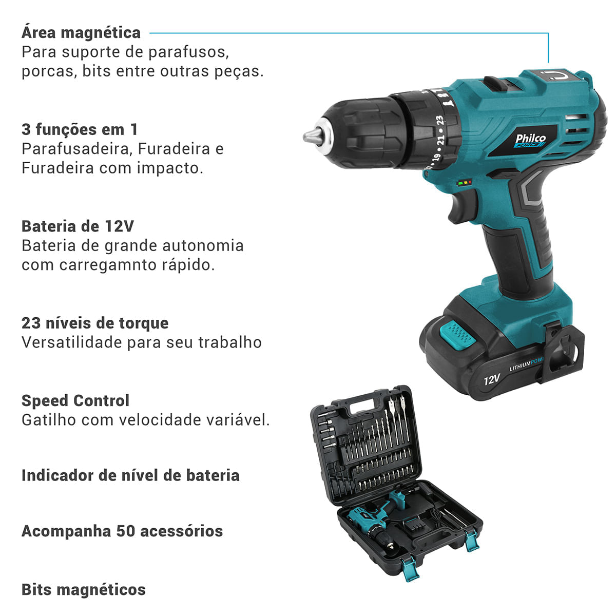 Parafusadeira Philco Force PPF120MF 3 em 1 1500RPM Bivolt