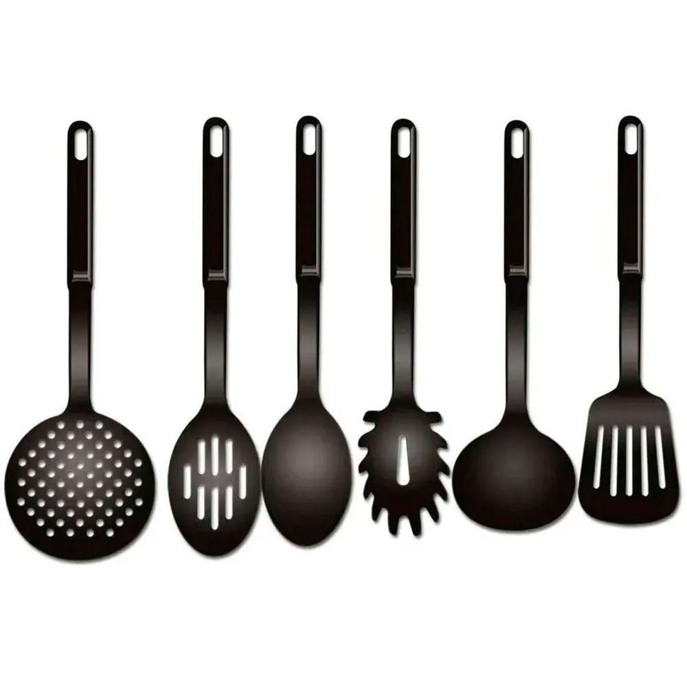 Conjunto Kit Utensílios Cozinha Nylon Pegadores Preto