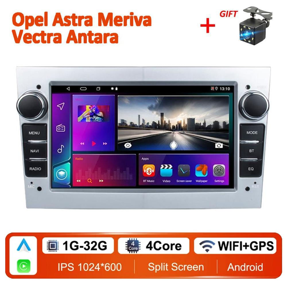 Rádio Automotivo Android Carplay para Opel Astra Meriva Vectra Antara Zafira Corsa 2 DIN prata