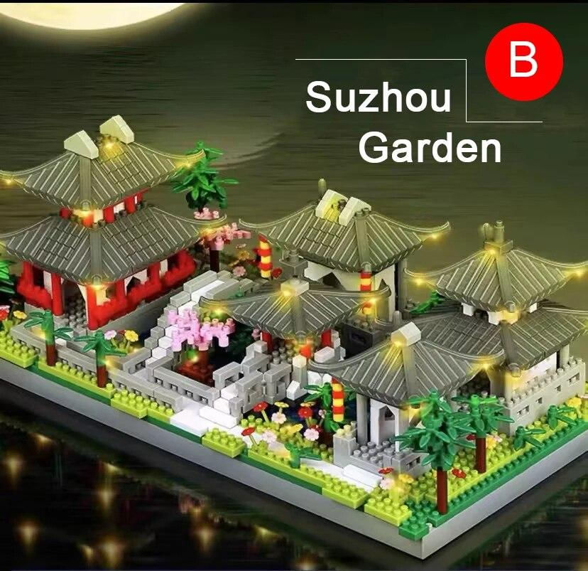 Blocos de Montar Suzhou Garden 1800+ peças Clássicos e Famosos amêndoa