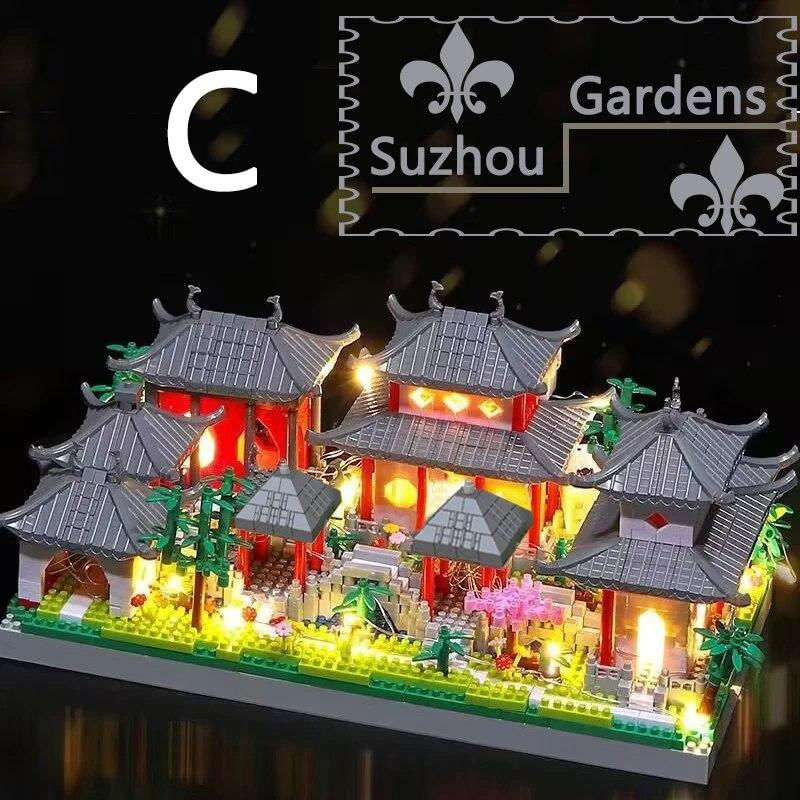 Blocos de Montar Suzhou Garden 1800+ peças Clássicos e Famosos amêndoa