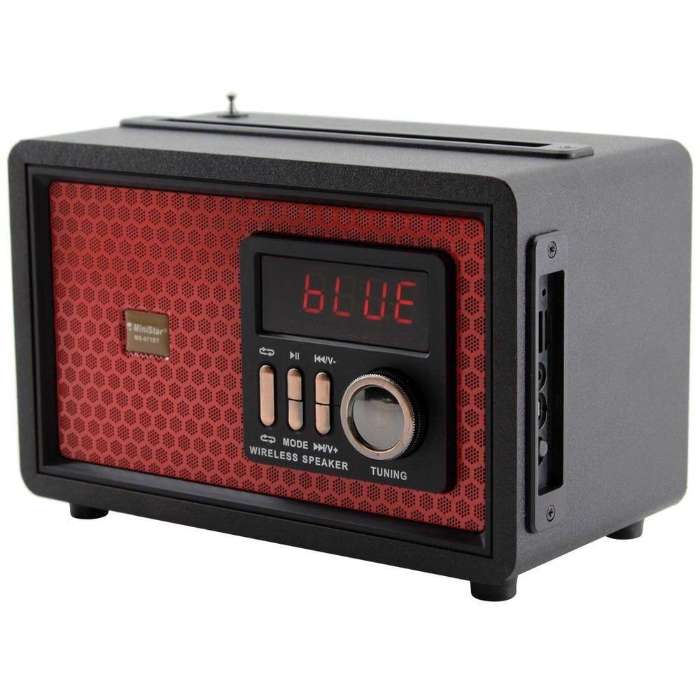 Caixa De Som Bluetooth Usb Sd Rádio Fm Vermelho Ms071bt