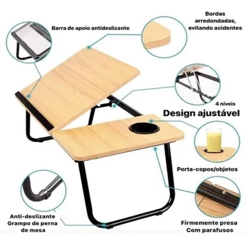 Suporte Para Notebook Mesa Em Madeira Cama Ajustavel Multifuncional Sofa Apoio Home Office Dobravel Rosa