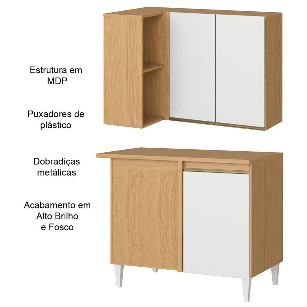 Kit Balcão e Armário Aéreo de Canto Para Cozinha 2 Portas Nevasca Atacama Branco