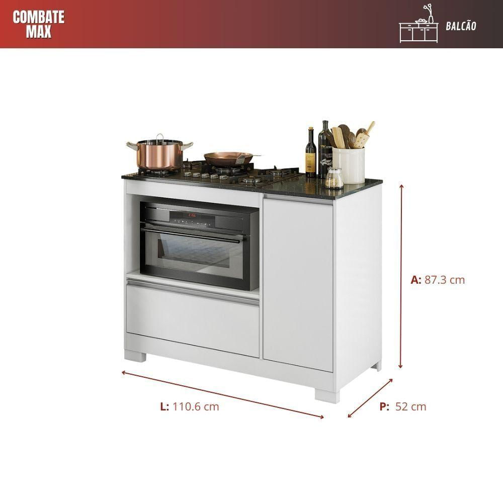 Balcão Para Cooktop 5 Bocas 1 Porta 1 Gavetão Nt 3050 Branca