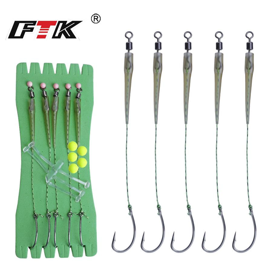 Conjunto de anzóis para pesca de carpas FTK 14cm com linha 5 peças