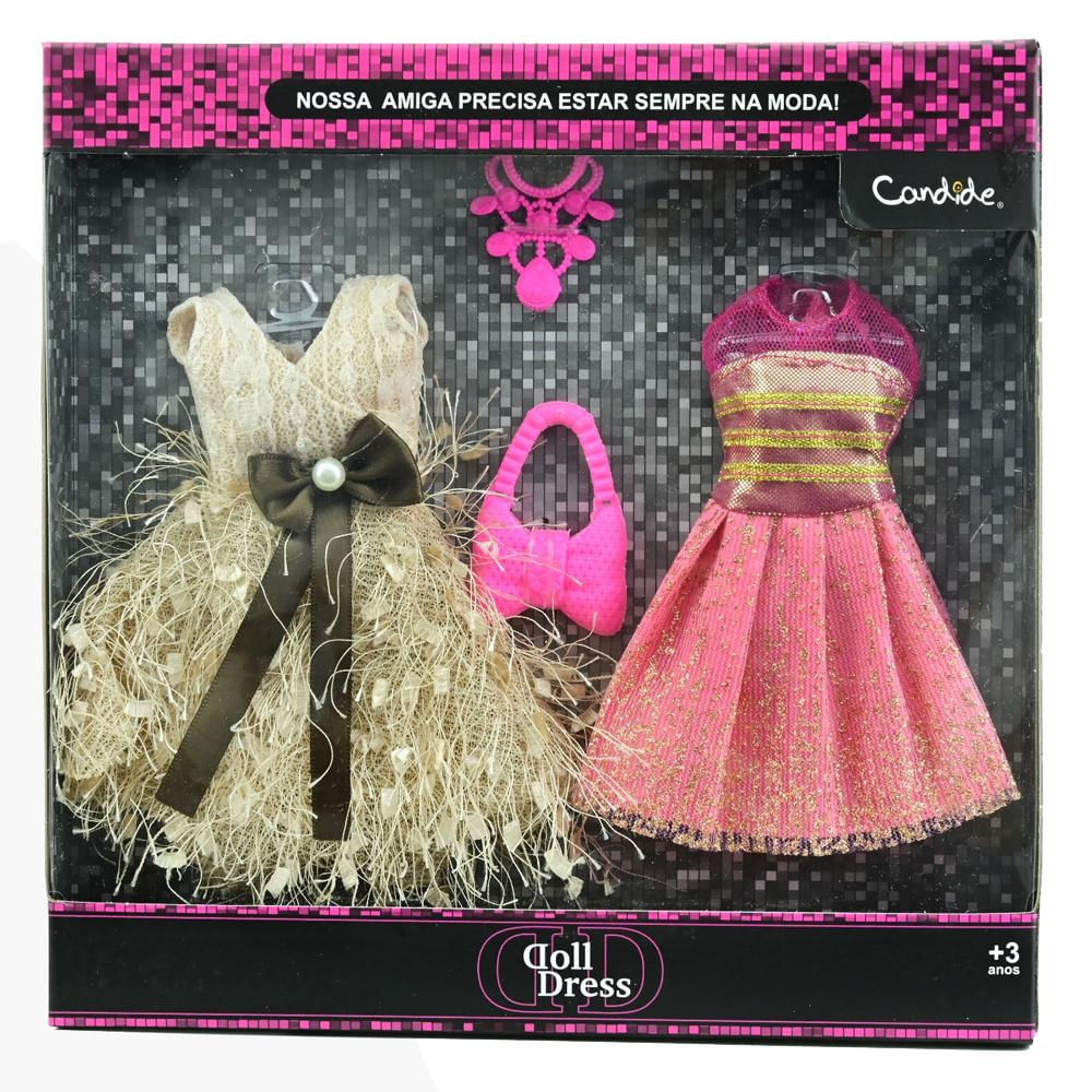 Vestido Para Boneca - Doll Dress Kit 2 Looks - Bege E Rosa