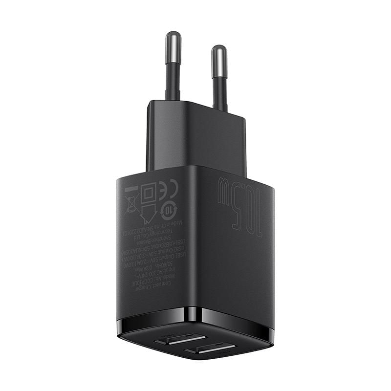 Carregador Compacto Dual USB 10.5W Baseus preto