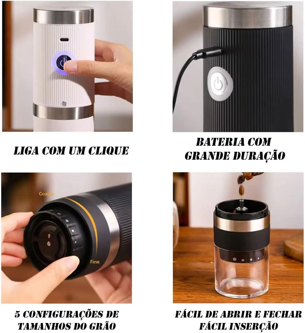 Moedor de Café Automático  Moedor de Grãos Sal Pimenta Portátil Recarregável USB