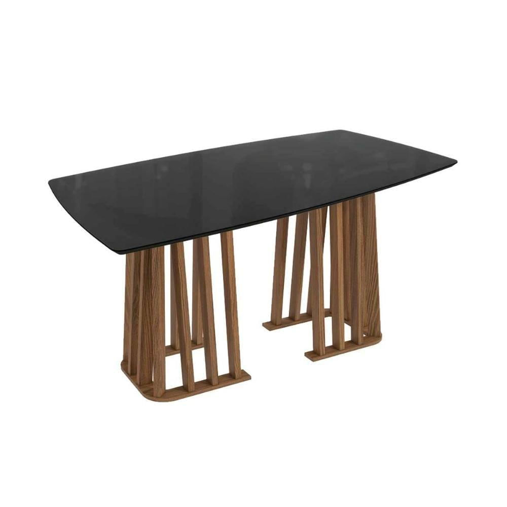 Mesa Para Cozinha Alteia Com Tampo Madeirado Com Vidro 90x170cm Nogueira Preto Fosco Vidro Preto Kappesberg