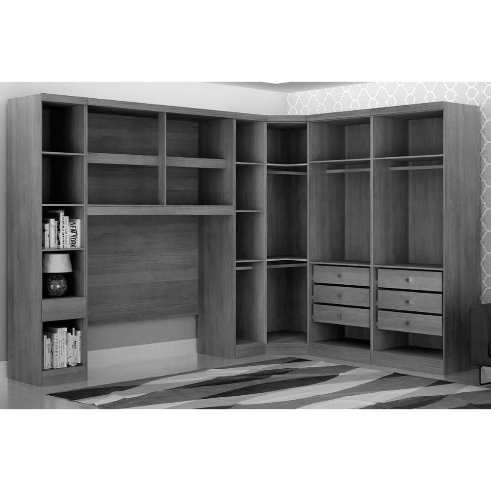 Quarto Casal Completo Rizon-linea 6 Peças (1 Armário Aéreo + 3 Guarda Roupas + 1 Closet Canto Obliquo + 1 Complemento) Qcm109 Branco