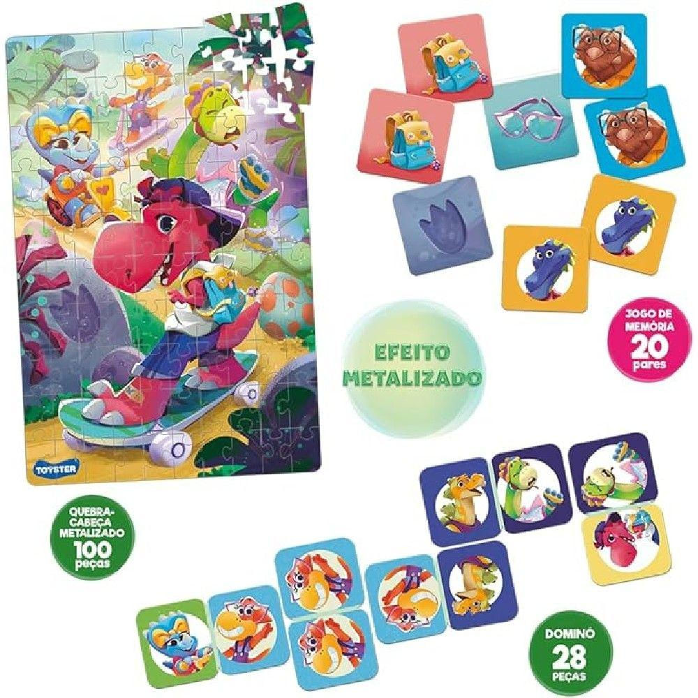 Super Kit Metalizado Com 3 Jogos Dinos - Toyster