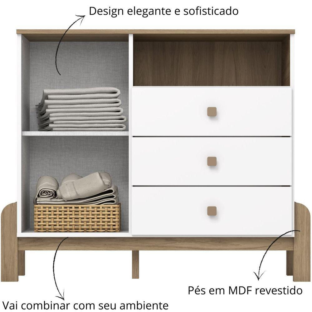 Cômoda 3 Gavetas Com Porta E Nicho Ternura Branco Jequitibá Hp