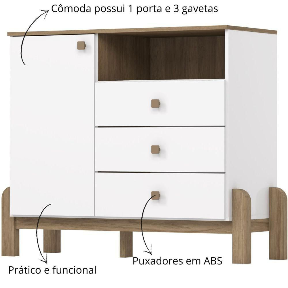 Cômoda 3 Gavetas Com Porta E Nicho Ternura Branco Jequitibá Hp