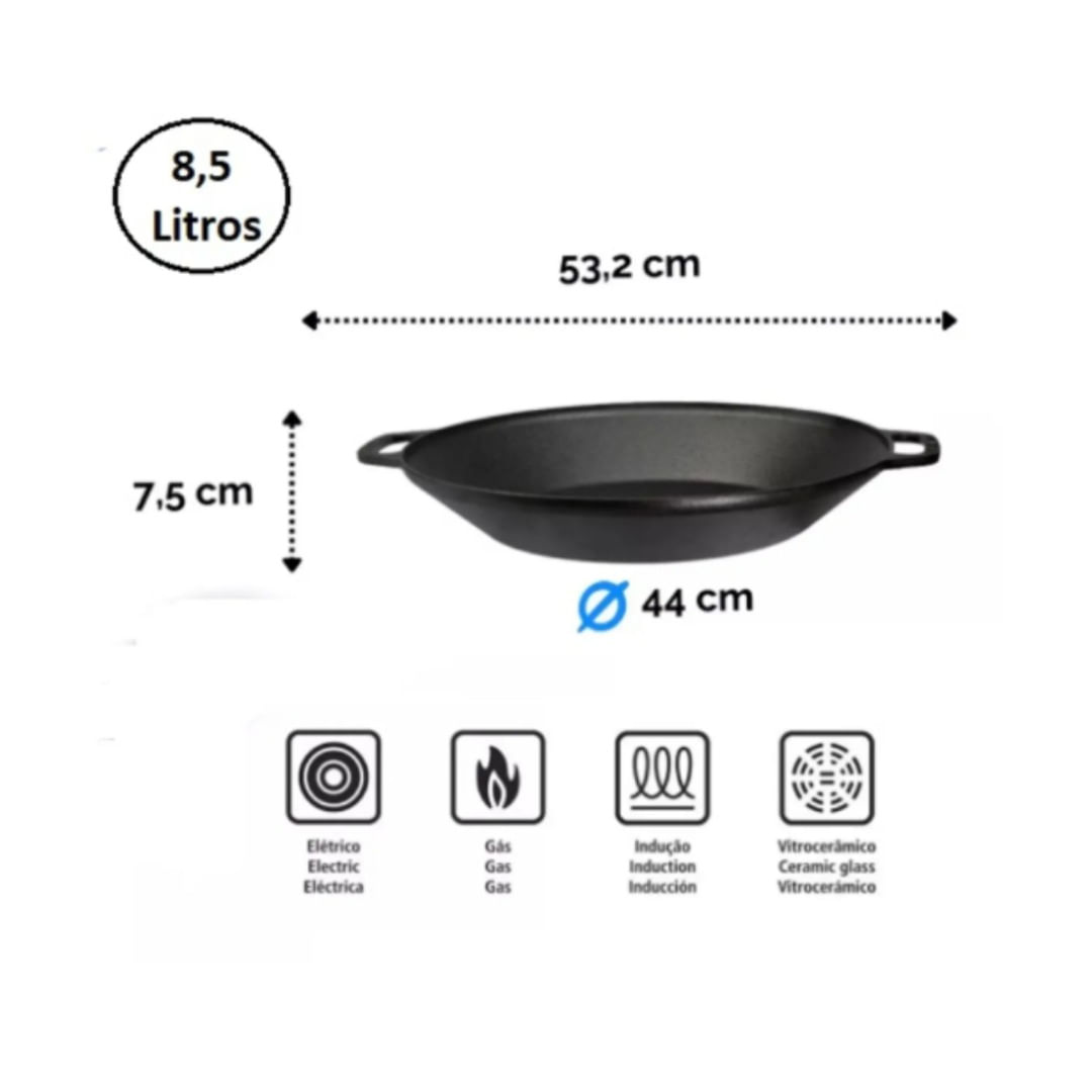 Tacho de Ferro Fundido Grande com Duas alças 44cm 8,5 lts - Santana