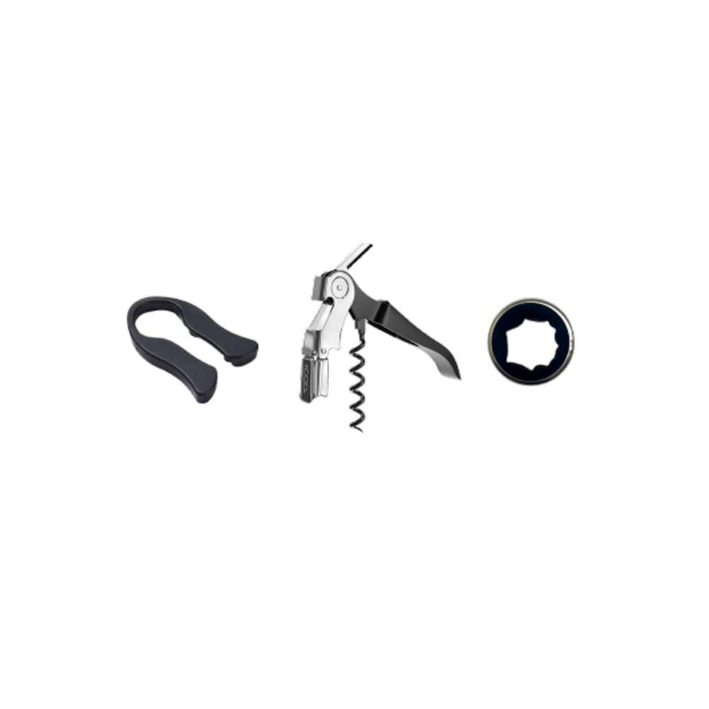 Kit Sommelier Corta-cápsula + Saca-rolha + Salva-gotas Anel Cor:preto