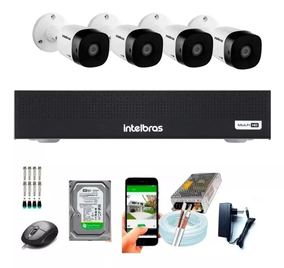 Kit Cftv 4 Câmeras Full Hd 1080p 2mp Dvr Intelbras Mhdx 8 Ch