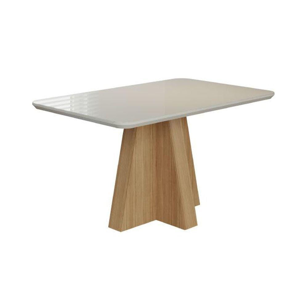 Mesa Retangular Para Sala Jantar 130X80 Tampo Vidro/Mdf Maitê Cimol Nature/Off White